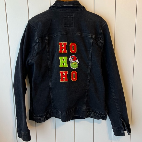 The Grinch Black Denim Upcycled Jacket - Picture 1 of 3